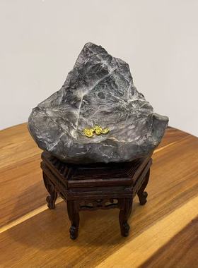 聚宝盆 天然灵璧石 八音磬石 书桌茶桌玄关客厅原石头摆件 带底座