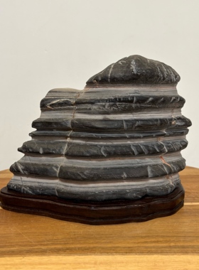 层层高 天然灵璧石黑白道千层石 象形石船帆 客厅书房办公室摆件