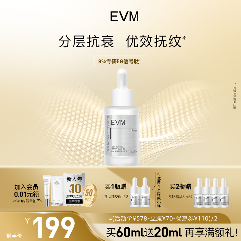 【爆品升级回归】EVM多肽赋弹紧致精华液玻色因保湿抗皱面部精华