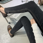 薄绒要入 弹力紧身显瘦铅笔裤 高腰修身 女 牛仔裤 特稀有黑棕色