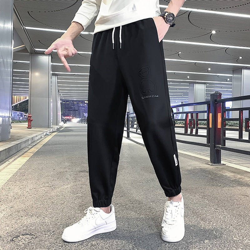 黑色2023秋装精神小伙九分裤男青年束脚运动卫裤潮K137-P65控98，男装休闲裤，电商A108