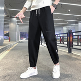 黑色2023秋装精神小伙九分裤男青年束脚运动卫裤潮K137-P65控98，男装休闲裤，电商A108