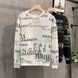 黑色挂拍2023秋装修身印花圆领卫衣男潮W6002-P55控价78，男装卫衣，电商A108