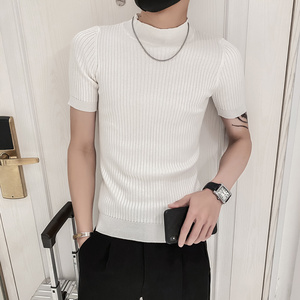 白色2021精神小伙修身男式针织短袖T恤 社会tee T184-P50控68图片