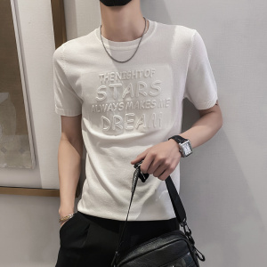 白色2021精神小伙修身男式针织短袖T恤 社会tee T158-P58控78图片