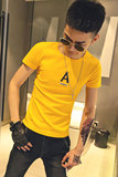 黄色2020精神小伙修身男式针织短袖T恤社会teeT168-P38控58，男装T恤，电商A108