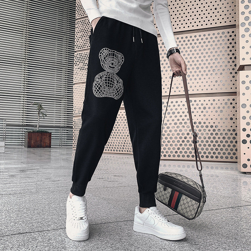 黑色2023秋装社会小伙男士九分裤青年束脚运动裤潮K8003-P65控98图片
