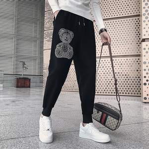 黑色2023秋装社会小伙男士九分裤青年束脚运动裤潮K8003-P65控98图片