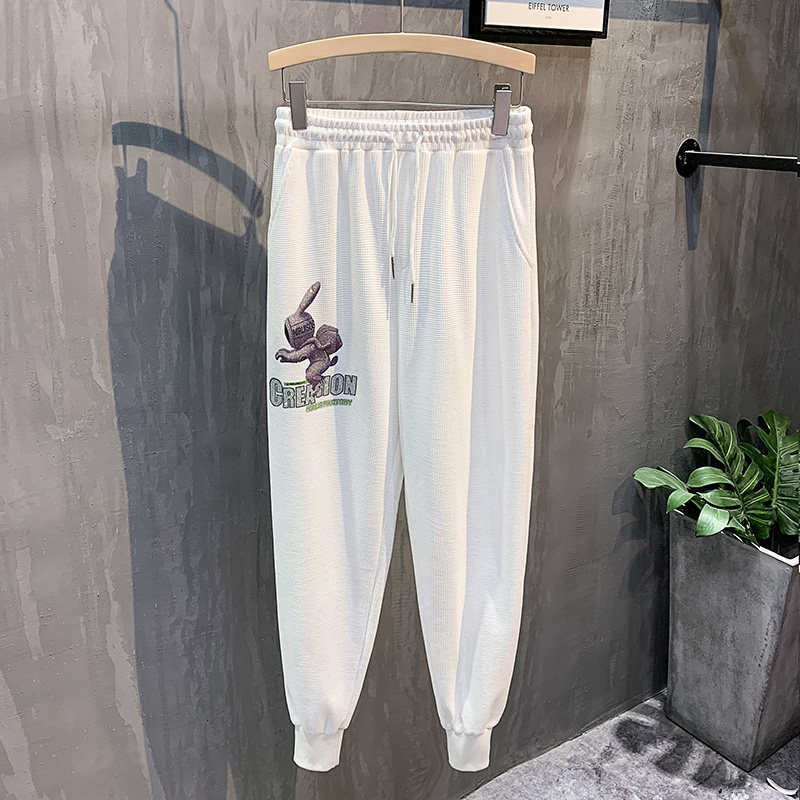 白色挂拍2023秋装九分裤男青年束脚运动卫裤潮K8006-P65控98，男装休闲裤，电商A108