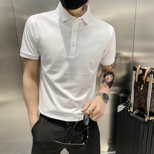 白色2021店主风精神小伙修身polo衫男士短袖T恤PL88-P35特 控价59图片