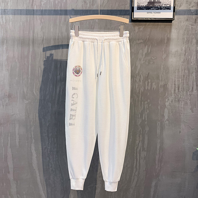 白色挂拍2023秋装九分裤男青年束脚运动卫裤潮K8008-P65控98，男装休闲裤，电商A108