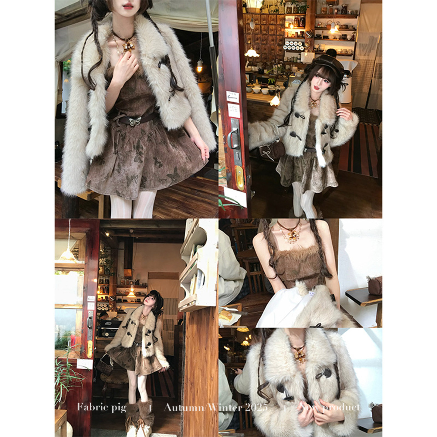 织物猪 丝绒蝴蝶 琥珀流光风复古棕色吊带连衣裙女冬季晚会短裙子