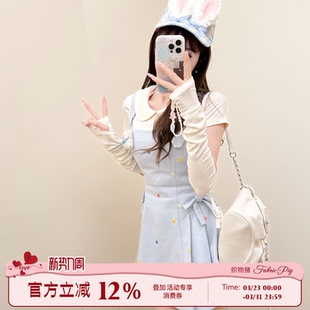 花花小个子短裙 甜美少女风蓝色背带连衣裙女夏季 织物猪 汽水女孩