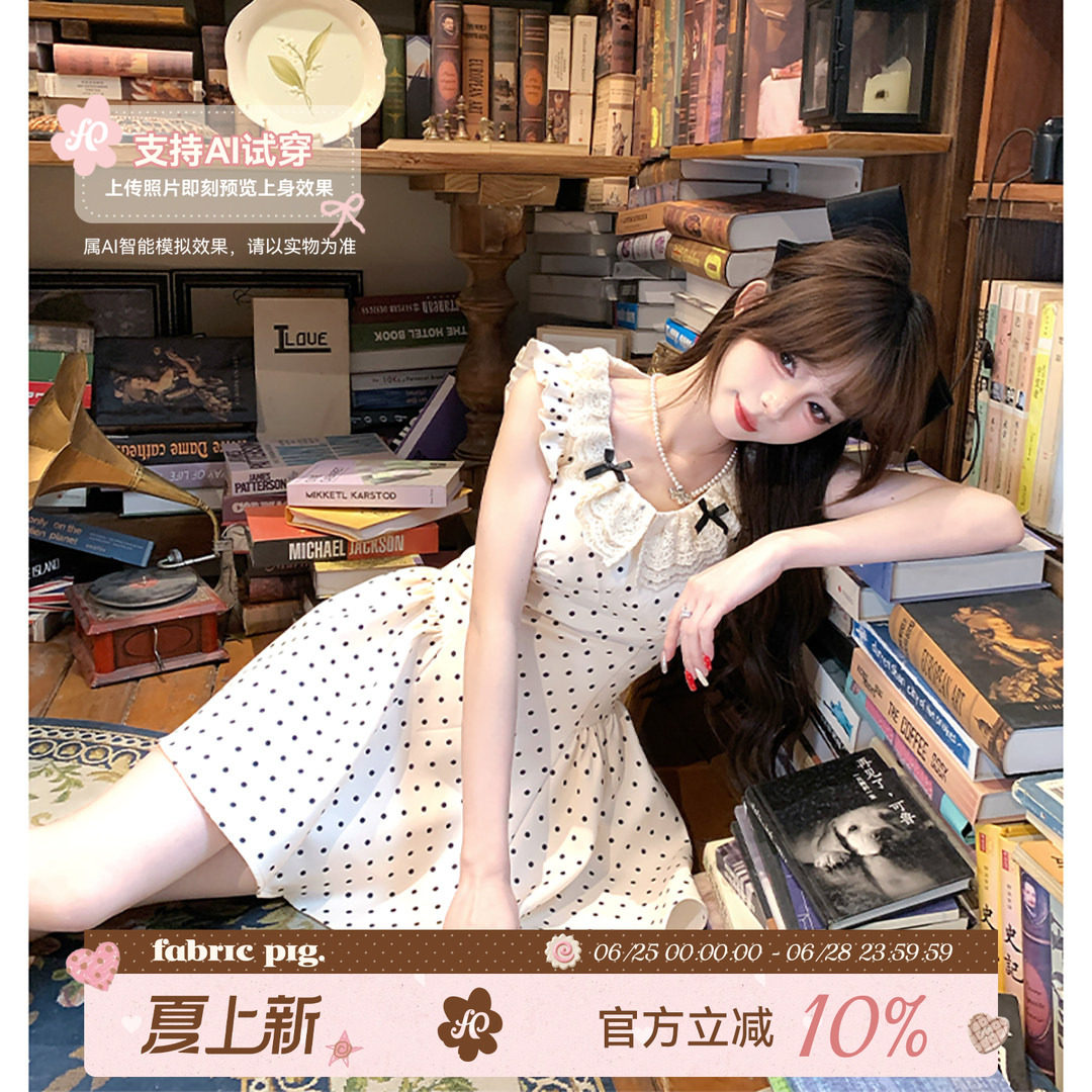 miu系波点连衣裙飞飞袖生日短裙