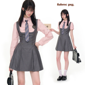 女收腰衬衫 粉色学院风制服套装 连衣裙两件套 江原女高 织物猪原创