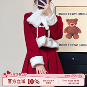 女制服夹棉毛呢外套短裙 红色过年秋冬套装 冬日祈愿 织物猪原创