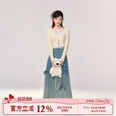 女春季 甜美风牛仔半身裙套装 假两件上衣两件套 心动甜心 织物猪