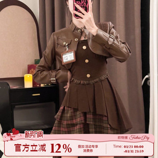 夹克上衣 美拉德棕色皮衣外套女高级感复古风短款 织物猪 焦糖甜心