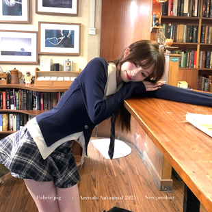 韩系学院风短裙套装 女春jk制服假两件上衣两件套 薄荷汽水 织物猪