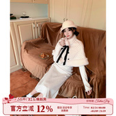 织物猪 千金风波点连衣裙miu系穿搭斗篷两件套气质长裙 都市甜心