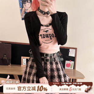 心动代码 织物猪原创美式 黑粉色格子裙学院风春夏季 日系jk套装