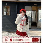 织物猪 新禧冬日 甜美风白色棉服女冬新年穿搭保暖翻领可爱外套