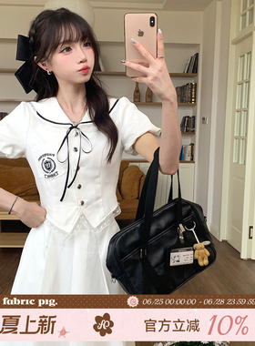 织物猪 白月光 韩系学院风白色水手服套装女夏清纯半身裙两件套