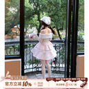 公主裙 甜欲风粉色一字肩连衣裙女秋针织拼接长袖 织物猪 甜樱泡芙