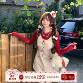 织物猪 波点小狗 甜美风白色波点背心裙女秋冬可爱新年穿搭连衣裙