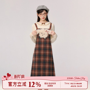 榛果轻语 女秋冬小狗背带裙套装 修身 针织打底衫 显瘦长袖 织物猪