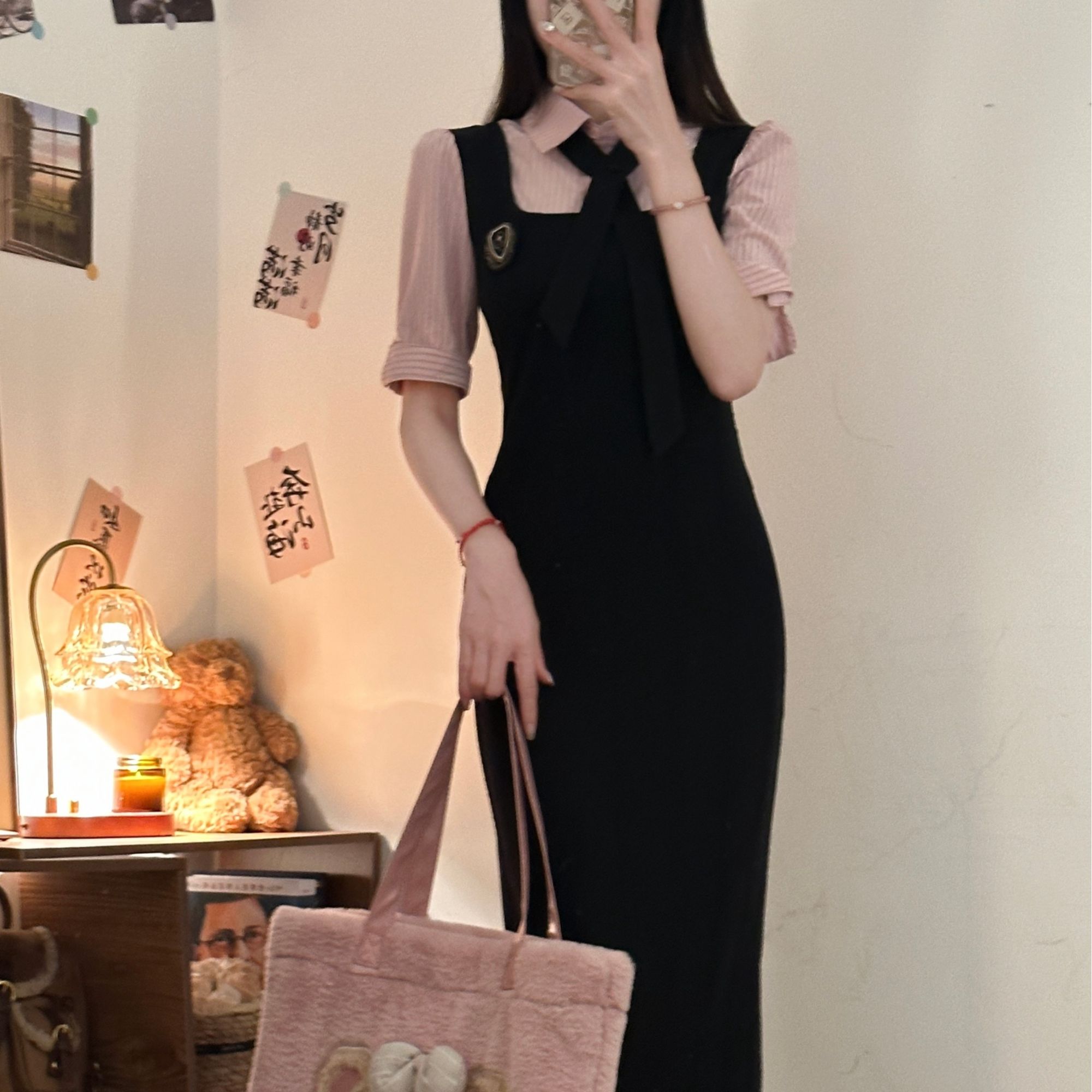 原创假两件连衣裙织物猪原创针织