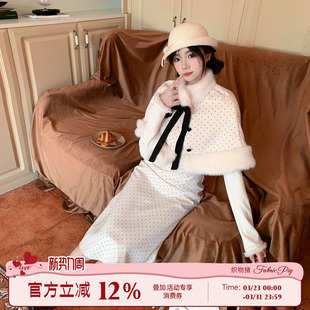 都市甜心 织物猪 千金风波点连衣裙miu系斗篷长裙 直播间专属