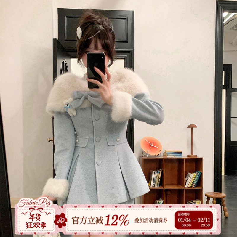 织物猪 雪国千金 miu系贵气毛呢外套女冬显白显瘦毛领小香风套装,女装/女士精品,时尚套装,淘宝优惠券,粉丝福利购,淘宝优惠卷