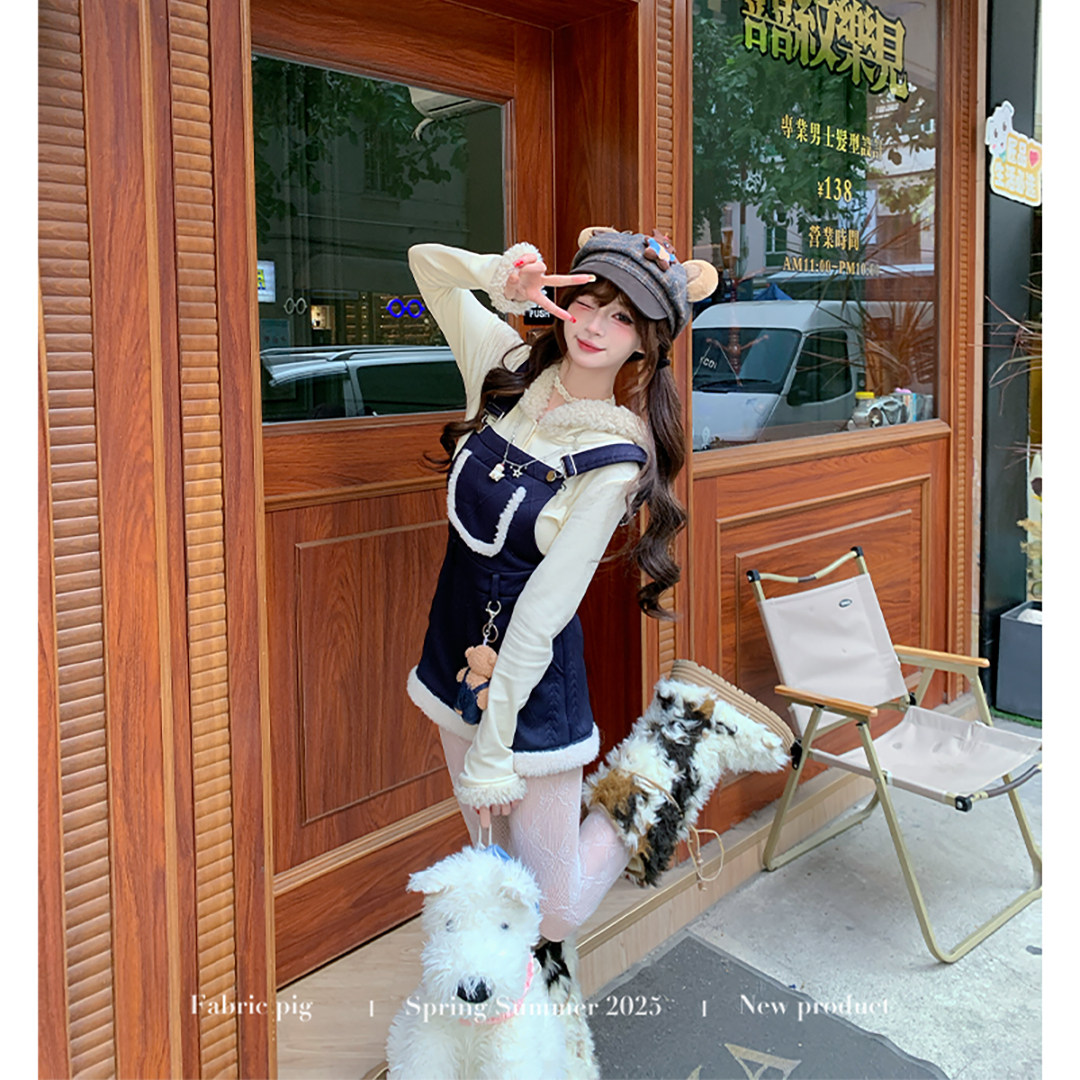 织物猪 蓝绒奶糖 日系学院风蓝色背带裙套装女冬季连体长裙两件套,女装/女士精品,背带裤,淘宝优惠券,粉丝福利购,淘宝优惠卷