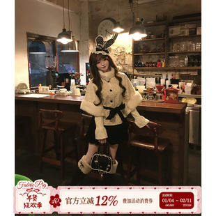 织物猪 赫本千金 蕾丝假两件连衣裙套装女秋冬波点斗篷外套两件套