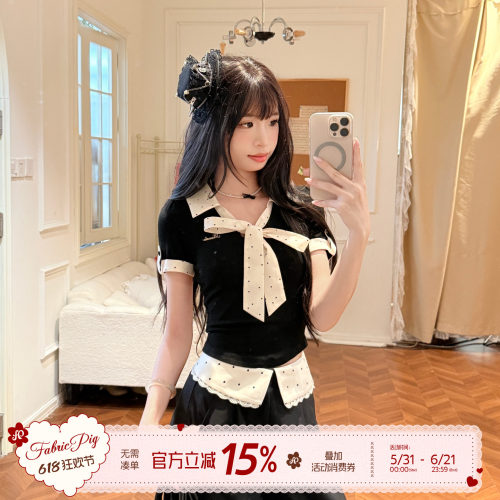 韩系黑白波点T恤女夏季千金上衣