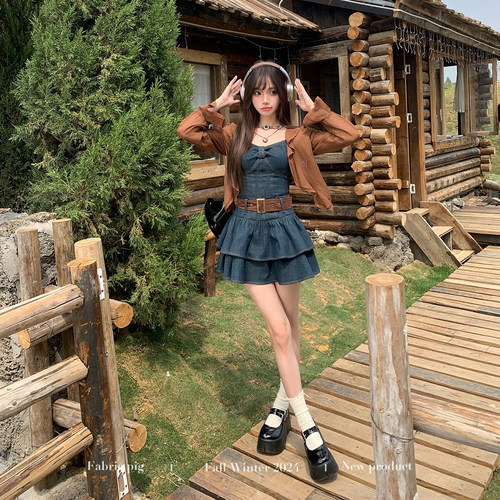 废土甜辣风出游牛仔吊带连衣裙女