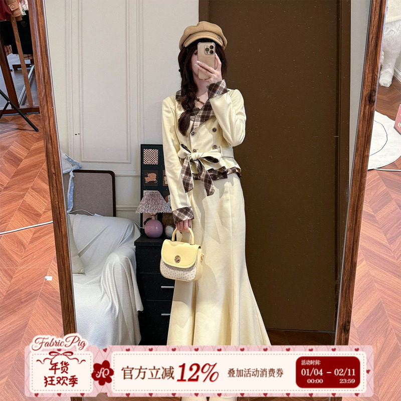 织物猪 月光颂歌 miu系千金风套装拼接撞色外套女包臀鱼尾半身裙,女装/女士精品,时尚套装,淘宝优惠券,粉丝福利购,淘宝优惠卷