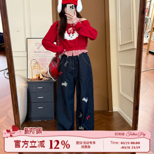 甜美风拼接假两件卫衣女早春红色可爱露肩长袖 织物猪 草莓小狗