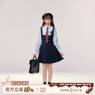 衬衫 织物猪 女校园长袖 蓝色英伦学院风套装 jk制服背心裙 江原女高