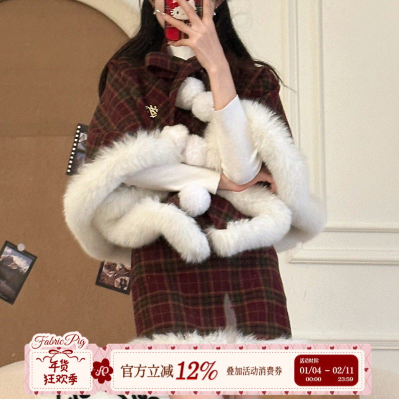 织物猪 松林见雾 冬季小香风斗篷套装女小个子格纹上衣短裙两件套,女装/女士精品,时尚套装,淘宝优惠券,粉丝福利购,淘宝优惠卷