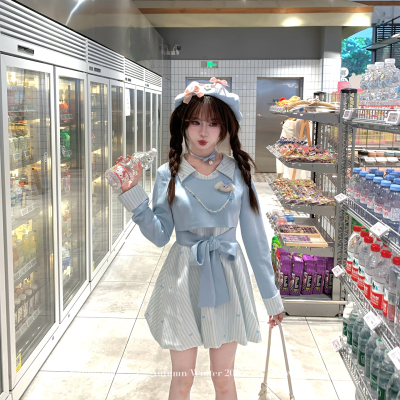 甜美风拼接假两件连衣裙女