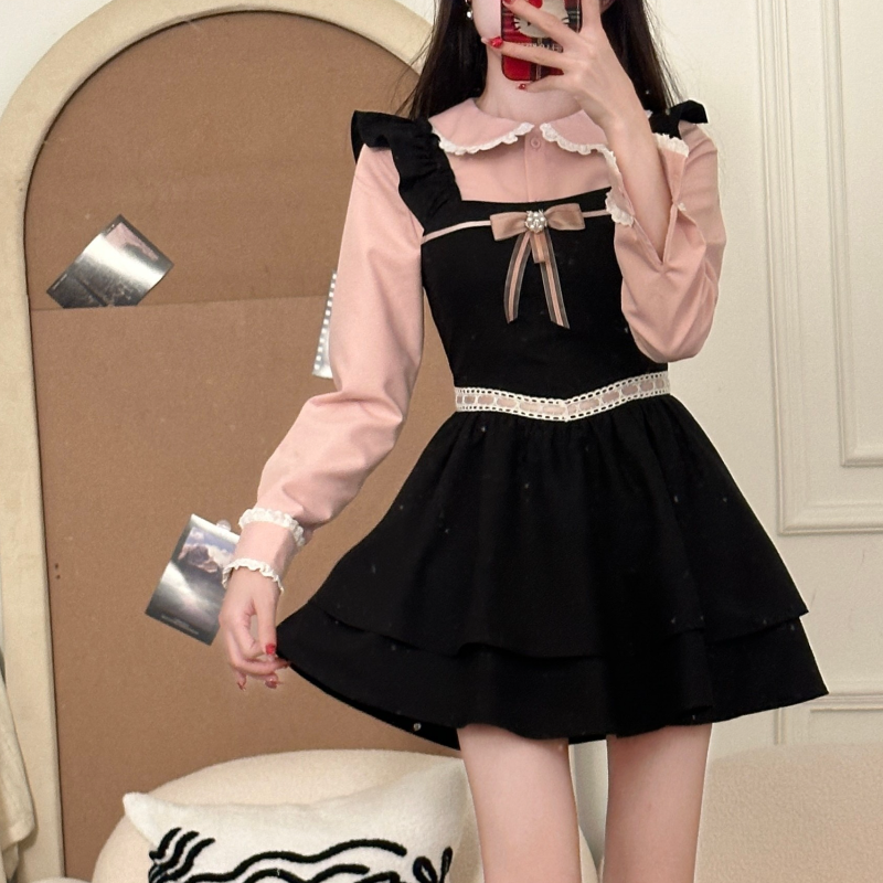 甜蜜舒芙蕾 织物猪原创 学院风初春黑粉春欲美式辣妹JK制服