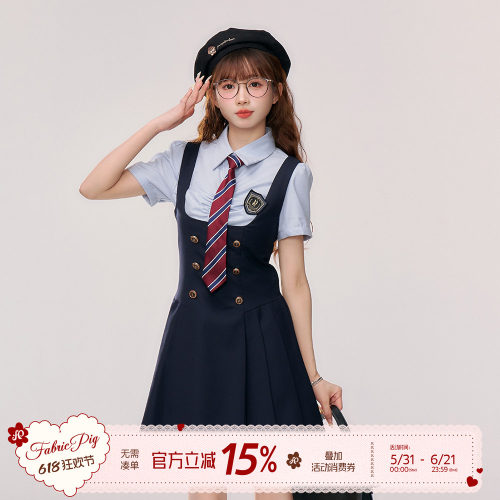 蓝色英伦学院风套装女校园感
