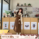 织物猪 复古美拉德背带连衣裙女秋冬设计感棕色a字长裙 枫糖小熊