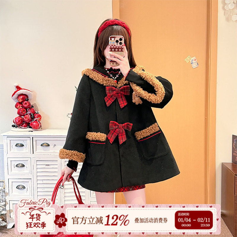 织物猪 冬日物语 甜美风毛呢海军领棉服外套女冬可爱夹棉短款大衣,女装/女士精品,短外套,淘宝优惠券,粉丝福利购,淘宝优惠卷