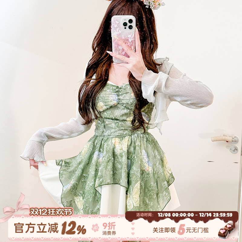 度假风碎花吊带连衣裙女