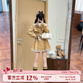 大衣外套 学院风卡其色拼接风衣女秋气质感中长款 织物猪 轻咖布雷