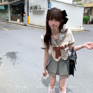 学院风水手服套装 女蝴蝶结校园风穿搭短裙两件 绿野仙踪 织物猪