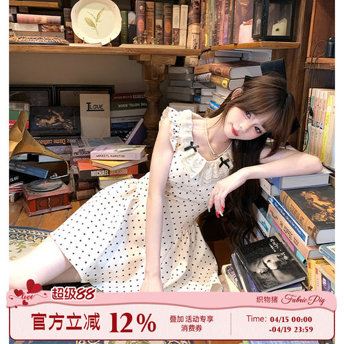 miu系波点连衣裙飞飞袖生日短裙